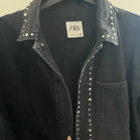 Zara Grunge punk rock Black Denim Jacket with Silver Studs #Modernmideival - Picture 13 of 13